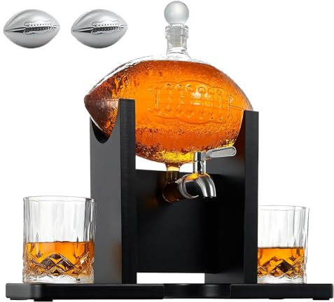 The Wine Savant | Football Decanter with 2 Whiskey & Wine Glasses - for Office, Home or Party - Gift for Husband, Father's Day, Men, Sports Lover - Liquor, Scotch & Bourbon 1400ml, NFL, Superbowl