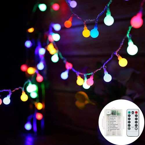 Qillnyy Catena luminosa a batteria, 7 m, 60 LED, con 8 modalità di illuminazione regolabili, catena luminosa a batteria, impermeabile, per interni, esterni, Natale (multicolore)