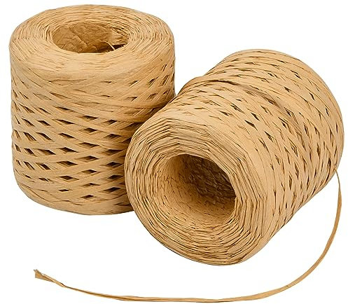 Cozlly 3 Rollos Cinta de Rafia, 200m/Rollos Cinta de Papel Raffia, Cinta Rafia Natural para Tejer, Caqui Cordel de Papel para Tejer, Manualidades, Decoración de Regalo, Floristería, Embalaje