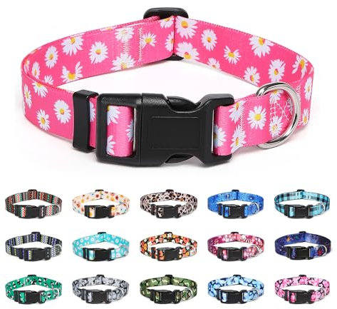 Suredoo Collare per Cani, Nylon Morbido Regolabile Collari per Cani, Gatti, Cuccioli di Taglia Piccola Media Grande (S, Rosa Margherita)