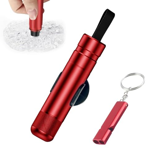 DMNQ Brise Vitre Voiture,Marteau de Sécurité,Brise Vitre Coupe Ceinture(Rouge) et Un Sifflet d'urgence,Brise-Vitre de Voiture Portable et Coupe-Ceinture,Marteau de Sécurité de Voiture