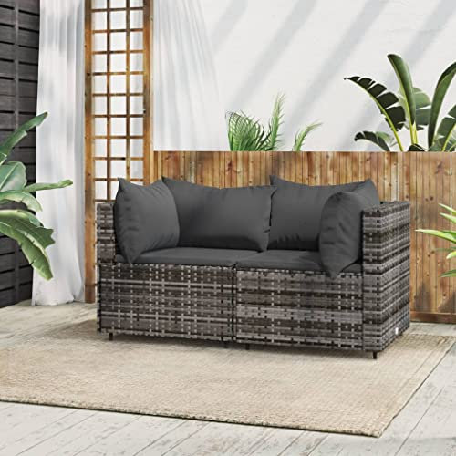 UTSRABFA Sofa Sitzbank Esszimmer Cord Sofa Küchensofa Garten-Ecksofas mit Kissen 2 STK. Grau Poly Rattan Geeignet für Schlafzimmer, Wohnzimmer, Esszimmer, Büro