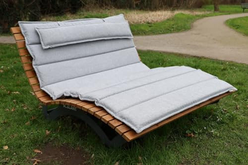 SCALANT Waldsofa Premium mit Polsterauflage Wave + Kissen + Schutzhülle, Thermokiefer, für 2-3 Personen, Sonnenliege, Außenliege, Wellenliege, Relaxliege, Holzliege für den Garten, KTL beschichtet