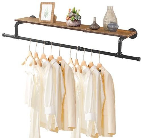 YheenLf Industrial Kleiderstange Wandmontage-Wand Kleiderständer, 130×26×15cm Garderobenständer mit oberer Platte, Gaderobenstange für Schlafzimmer Badezimmer Indoor, Schwarz