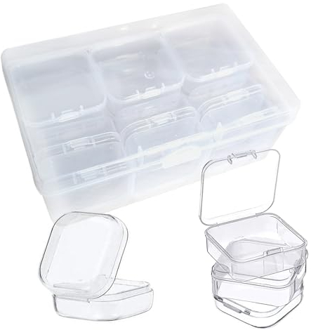 JMOOT Small Bead Organiser Storage Box, 15pcs Small Clear Craft Plastic Storage Boxes with Lid Transparent Mini Beads Containers Cases