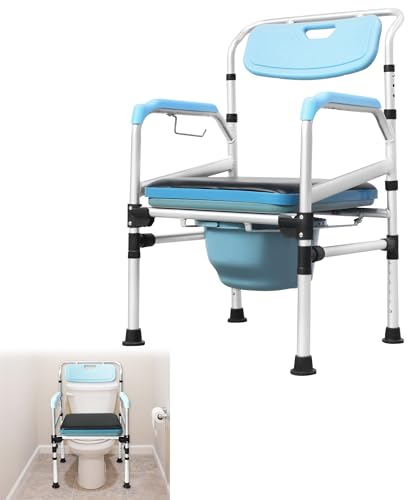 Suusolny Toilettenstuhl WC-Stuhl Rutschfest Duschzusatzstuhl Faltbar Toilettenrollstuhl Nachtstuhl Duschstuhl mit Toilette, Armlehne und Rückenlehne für Menschen Senioren