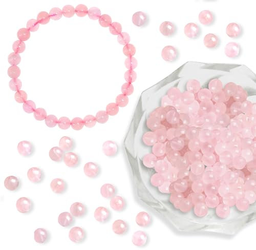 120 Stück Edelsteinperlen zum Auffädeln, Runde 6mm Naturstein Rosenquarz Perlen mit Loch, Edelstein Perlen Kristall, Lose Rosenquarz Edelstein Steinperlen für Armbänder Ketten Machen