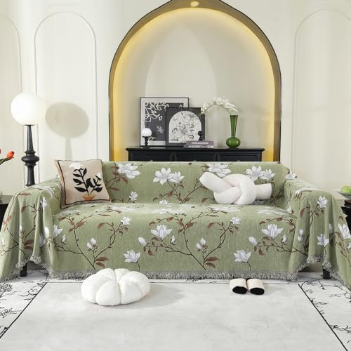 jianyana Couch üBerwurf, 180 * 340cm GrüNer Kapok SofaüBerwurf mit Fransen Sofa Doppelseitig Kuscheldecke füR SofagroßE Tagesdecken füR Bett