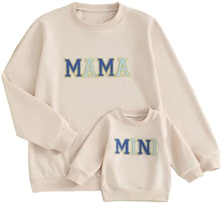 ZAXARRA Mommy and Me Passende Outfits Langarm Rundhalsausschnitt Pullover Tops Mama Sweatshirt Mama und Mini Kleidung, Mama und Mini-Blau, L