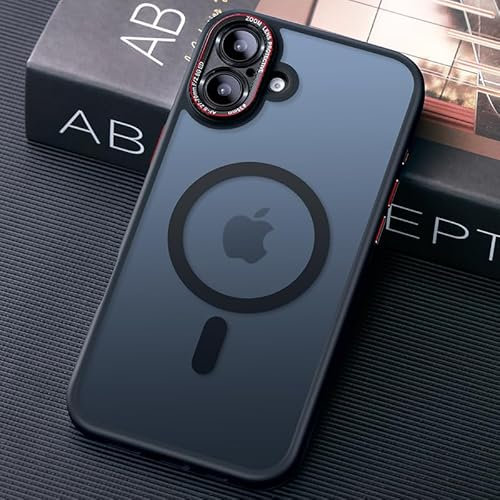 JUESHITUO für iPhone 16 Hülle für Magsafe [Militärschutz] [Mit Integrierter Kameraschutz] Matt Stoßfest Kratzfest Anti-Fingerabdruck Handyhülle für iPhone 16 Case Schwarz