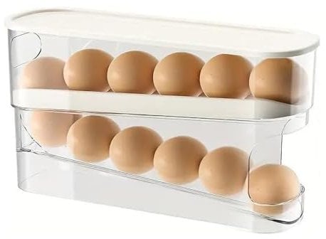 Stackable Egg Dispenser With Lid - 2-Tier Fridge Holder for Kitchen Countertop, Holds 12 Eggs, Space-Saving Storage Organizer