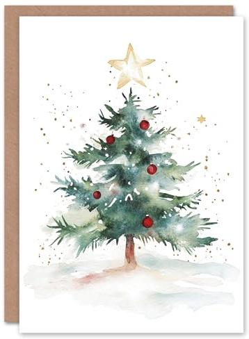 Wee Blue Coo Decorated Tree Large Star Festive Fun Xmas Art Blank For All Christmas Card