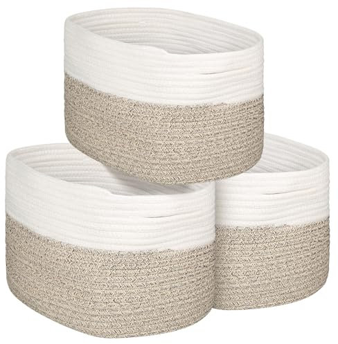 Aevcvok Lot de 3 Panier Rangement,Corbeille en Coton Tissé,Petits Panier à Linge,Panier de Rangement en Corde pour Salle de Bain,Panier pour Salon,Panier à Jouets pour Chambre d'enfant(36x25x22cm)