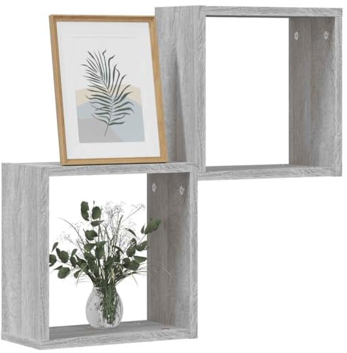 vidaXL Würfelregale 2 STK. Grau Sonoma 30x15x30 cm, Würfelaufbewahrung, Würfelorganisator, Schweberegal, Würfelregal, schwebendes Regal, CD-Regal