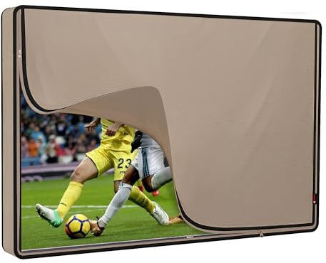iBirdie Outdoor-TV-Abdeckung, wasserdicht, Abdeckungsgröße 73,7 cm B x 48,3 cm H, wetterfest, mit Reißverschluss, Flachbildschirme 71,1–81,3 cm (28–32 Zoll), Braun, aus robustem 600D-Stoff zum Schutz