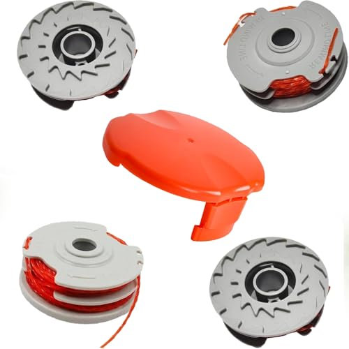 4PCS Strimmer Spool Line, Φ1.5mm 11m FLY021 513937190 Standard Double Autofeed Nylon Replacement Spools + FLY060 Spool Cover,Compatible with Flymo Contour 500E Mini/Multi/Power Trim Grass Trimmer