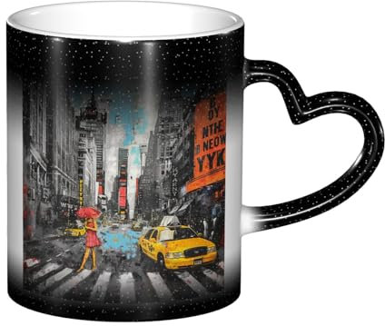 JTNWEC Tasse à café en céramique avec impression Love from New York changeant de couleur - 325 ml - Noir