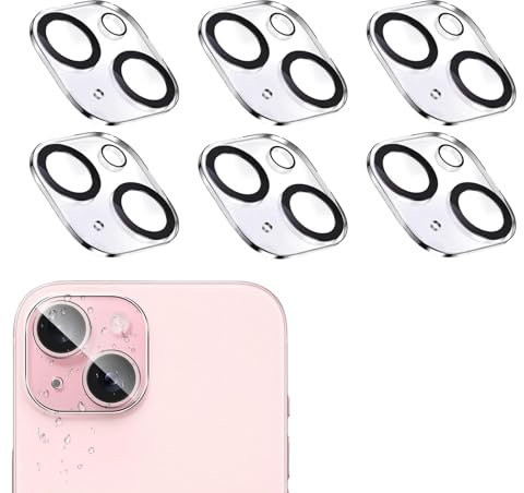 6 unidades de cristal protector para cámara compatible con Apple iPhone 15/15Plus protección de cámara rápida instalación resistente a los arañazos HD transparente, protección completa de la cámara