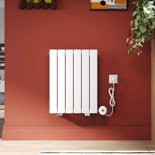 SONNI Heizkörper 600x452mm Weiß, Design Flachheizkörper mit WIFI Smart Heizstab 400 Watt, elektrischer Flach Vertikal Heizkörper Bad, Einlagig Paneelheizkörper mit APP-Steuerung