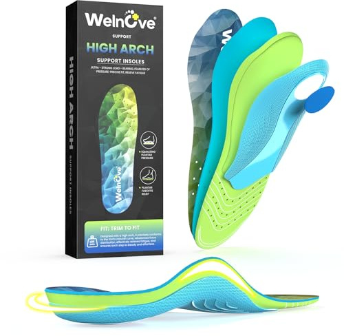 Welnove Einlegesohlen - Plantar Fasciitis Hohe Arch Support Schuheinlagen - Für Fersensporn,Plattfuß, Fußschmerz, Komfort Herren (44-46, grüner)
