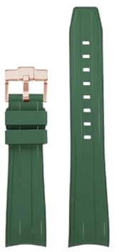 Mefloar Fit for Omega Seamaster 300 600 21mm Men's Rubber Soft Curved interface Watch strap(Green-rose gold)