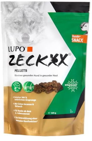 Lupo ZECKXX Hunde-Snack, Ergänzungsfuttermittel mit Cistus Incanus & Bärlauch für gesunde Haut, Pellets für Hunde ab 6 Monate (325g)