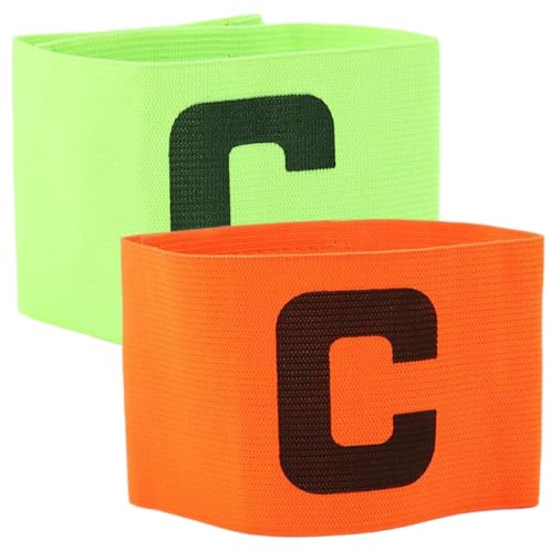 2PCS Captains Armband for Football – Adjustable Elastic Sports Armbands for Kids and Adults – Junior and Adult Captain Armband for Soccer, Hockey, Rugby, Team Training (Fluorescent Green&Orange)