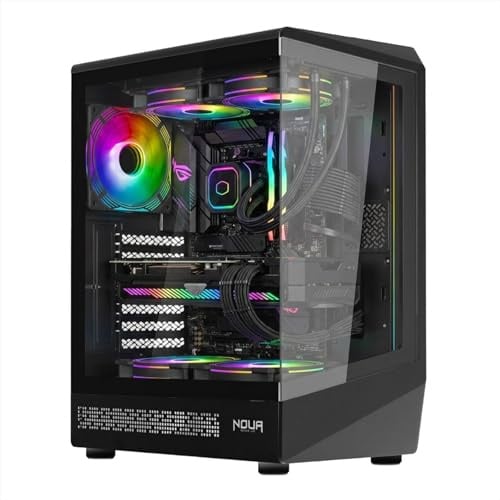 Noua Demon TK100 ATX Compact Gaming Gehäuse, PWM ARGB Lüfter und LED Strip, Mid-Tower USB 3.0 und Type-C, Front und Side gehärtetes Glas, Schwarz