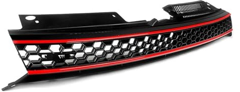 Schwarzer Sechseckiger Kühlergrill Mit Roter Umrandung Ohne Emblem Für VW Für Golf GTI Für Jetta Sportwagen Frontgrills Für Autos