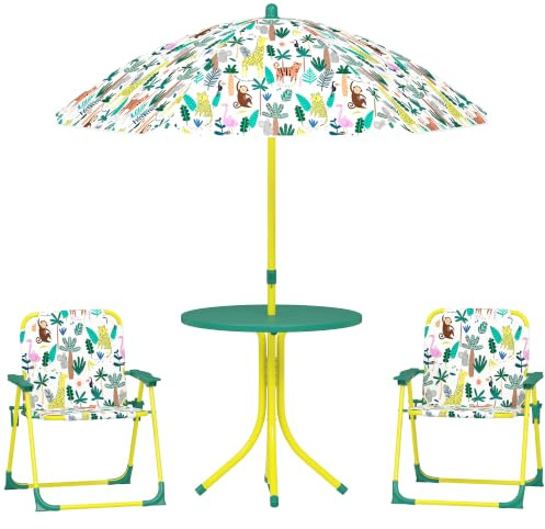 AIYAPLAY Conjunto de Mesa y Sillas Infantil de Jardín de 4 Piezas Verde