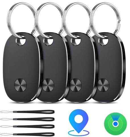 Air Tracker Tag 4er Pack Kompatibel mit Apple Wo ist? APP (iOS NUR) | Akustische Ortung, Kartenortung, Austauschbare Batterie, für Schlüssel, Gepäck, Taschen und Koffer, kompakt und leicht