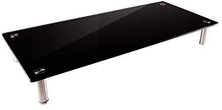 Workstream by Monoprice Medium Multimedia Desktop Monitor Stand, Black Glass