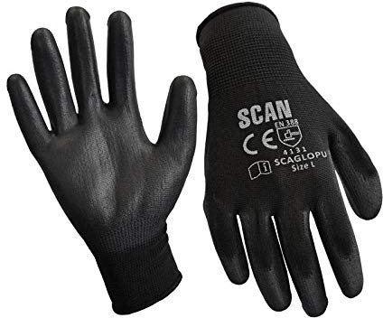 Scan SCAGLOPU240 Black PU Coated Gloves - Size 9 - Pack 240