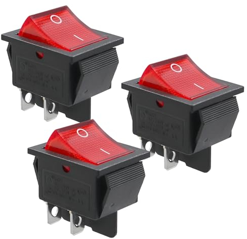 WITTKOWARE 3 Stück Kontroll-Wippenschalter, 30x22mm Snap-In, 2-polig, EIN/AUS, 16A/250V~, rot beleuchtet