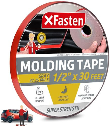 XFasten Super Strength Automotive Molding Tape, grigio 1/2-Inch x 30-Foot (12.7mm x 9.14m)