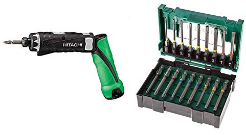 Hitachi DB3DL2 (1,5 Cacciavite con Batteria al Litio, 3.6 V, 1.5 Ah + Hitachi 400.300.22 - Set di punte a incastro, 18 pezzi