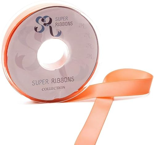 SR SUPER RIBBONS®™ Satinbänder, Geschenkverpackung, Party-Dekoration, Hochzeitsauto, Weihnachten, Luftballons, Haare, Kuchen, Geschenke, Hochzeitsstrauß (Pfirsich, 15 mm x 20 m)