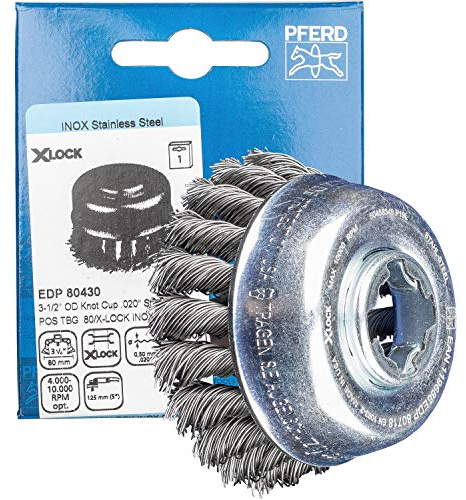 PFERD Topfbürste, ø 80mm, gezopft, 0,50mm Stahldraht, X-LOCK-Aufnahme, 43306036 – für schnelle und komfortable Werkzeugwechsel