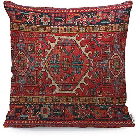 WONDERTIFY Kissenbezug mit antikem orientalischem türkischem Teppichmuster, rot, weicher Leinen-Kissenbezug für dekoratives Schlafzimmer/Wohnzimmer/Sofa/Bauernhaus – Kissenbezüge 45 x 45 cm