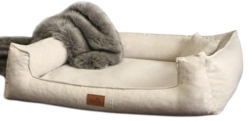 tierlando® Orthopädisches Hundebett Goofy Couture mit Matratzenschoner, waschbarer Bezug aus meliertem Möbelstoff, für mittlere bis sehr große Hunde Größe: 110x90cm | Farbe: 05 Creme