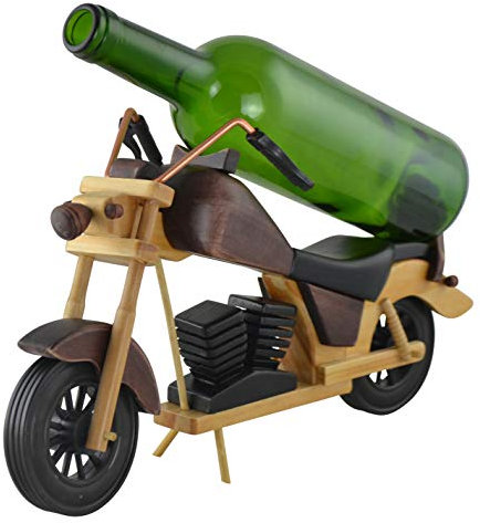 ThreeStar Vintage Wooden Motorcycle 750ml Wine Bottle Holder