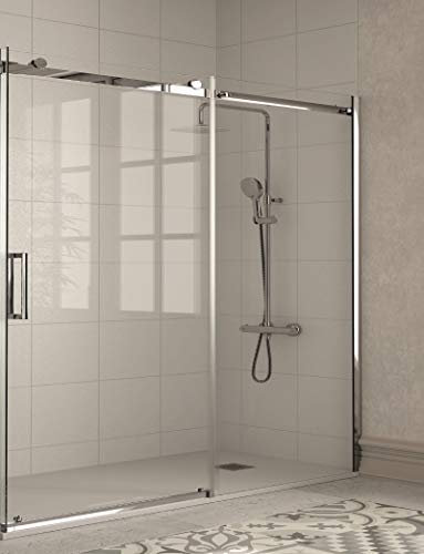 Paroi de douche avant - 1 lame fixe et 1 porte coulissante - Verre de sécurité 8 mm - Modèle Liberty 2 (166-170 cm)