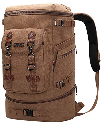 WITZMAN Vintage Canvas Rucksack Groß Reiserucksack Herren Convertible Reisetasche Laptop Rucksack Wanderrucksäcke (A568 Dunkelbraun)