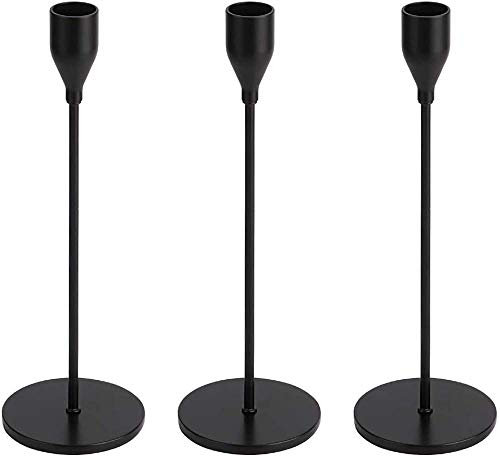 qiuqiu Candlestick, Conical Candlesticks, Set of 3 Black Candlesticks, Tall Metal Candlestick, Decorative Candlestick
