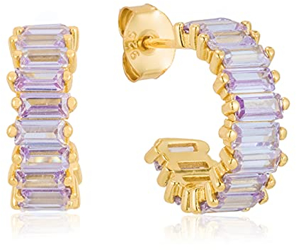 Brandlinger ® Ohrringe aus 925 Sterling Silber vergoldet (18K) aus verschiedenfarbigen Zirkoniasteinen im Baguetteschliff, Durchmesser 15mm (Gold (lavendel))