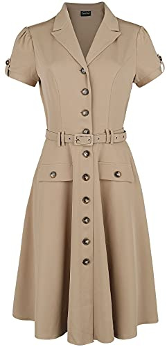 Voodoo Vixen Ida Safari Flare Dress Frauen Mittellanges Kleid braun