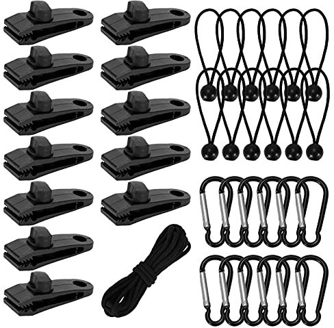 37 PCS Tarp Clips Heavy Duty ZITFRI Crocodile Mouth Reusable Tent Clips Set Linoleum Tent Clip with Tarpaulin Bungee Cord Metal Carabiner Outdoor Rope for Holding Up Tarp Canopy Car Cover Sun Shade