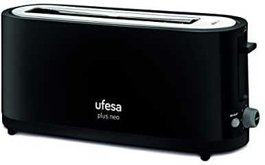 Ufesa TT7465 Plus Neo Tostadora de 900W, 7 Niveles de Tostado, 1 Ranura para 2 Tostadas, Función Descongelar y Recalentar, Negro