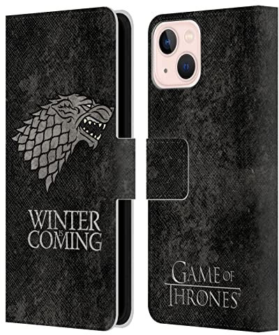 Head Case Designs Officially Licensed HBO Game of Thrones Stark Dark Distressed Look Sigils Leather Wallet Case Compatible With Apple iPhone 13
