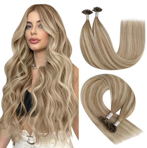 YoungSee Extensions Echthaar Bondings Ombre,Echthaar Extensions Bondings Braun Ombre Platinblond,Bonding Extension Echt Haar Remy,Keratin Bonding Extension fur Glatt Haare,45cm,50g,8/60/8